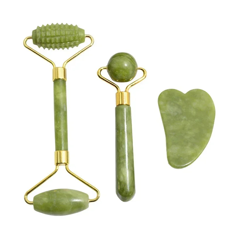 Rodillo de Jade Natural para cara, Gua Sha, piedra Natural, masajeador para el cuerpo y el cuello.