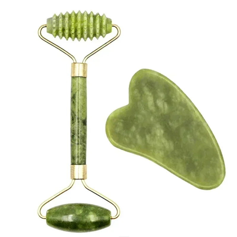 Rodillo de Jade Natural para cara, Gua Sha, piedra Natural, masajeador para el cuerpo y el cuello.