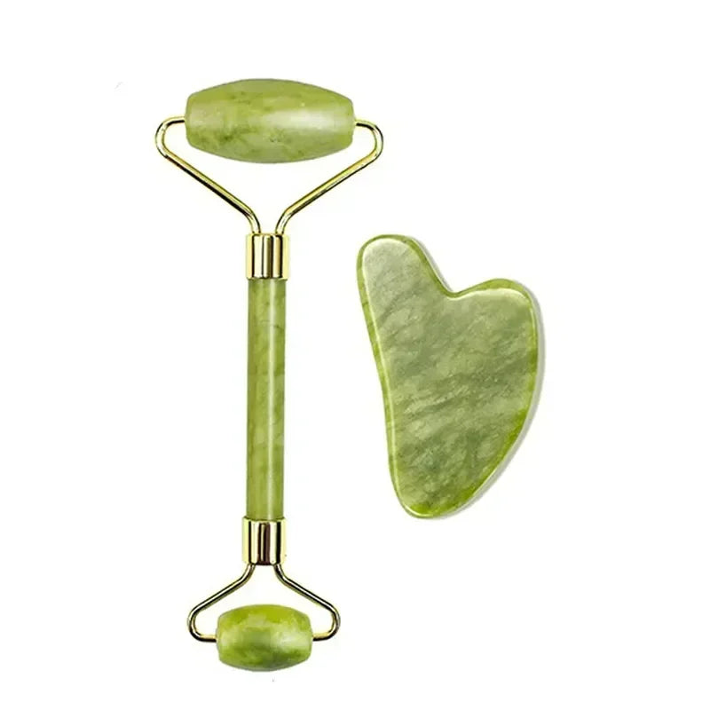 Rodillo de Jade Natural para cara, Gua Sha, piedra Natural, masajeador para el cuerpo y el cuello.
